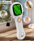 USB Rechargeable Handheld Microscope With 500x Magnification showing detailed leaf texture on screen, ideal for children.