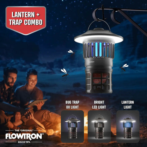 Bug Trap Lantern 2-In-1 Mosquito Trap And LED Camping Lantern hanging outdoors showcasing UV and LED light features