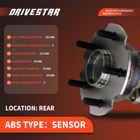 Side view of Pair Wheel Hub And Bearing Assembly 512372 Replacement For Lexus HS250H 2010 Through 2012 NX200T 2015 Through 2016