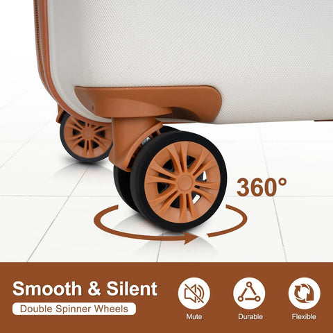 28 Inch Large Checked Luggage With Dual Spinner Wheels Lightweight PC Plus ABS Hardshell Case Scratch Resistant White Suitcase detail of 360-degree wheels