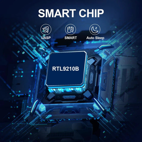 Smart chip in M2 NVMe And SATA To USB C Docking Station Including USB A Reader Adapter for fast transfers.