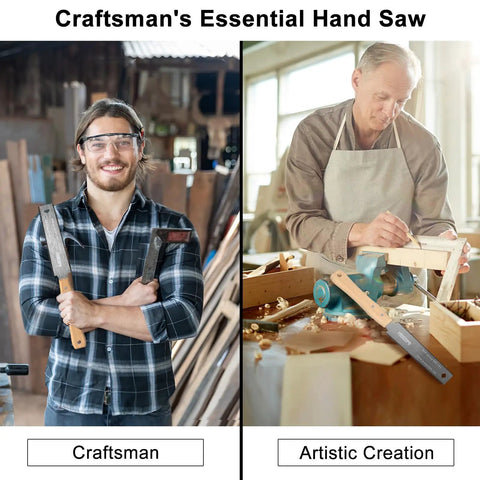 Craftsman with woodworking tools and 6 Inch Pull Saw For Woodworking With Double Edge Blade 17 11 TPI on workbench