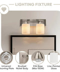 Two Light Vanity Light Bar Over Mirror For Bathroom And Makeup Vanity Space Dope Sleek Modern Oil Rubbed Bronze Finish Easy Install Vanity Bath Lighting Fixture With On Trend Contemporary Interior Style illuminating a mirror with a brushed nickel finish.
