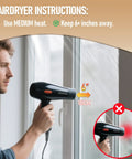 Using a hairdryer to seal Easy DIY Window Insulation Kit For Winter With Plastic Shrink Film And Strong Tape That Blocks Drafts