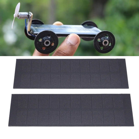 Two Pack Quick Charging 1W 5V Solar Panels for Small DIY Projects, monocrystalline silicon, paired with mini motorized car.