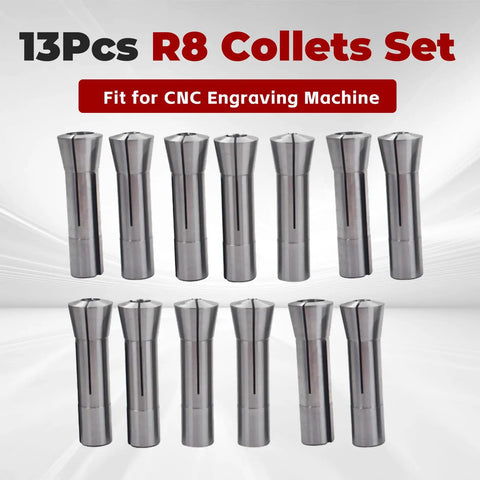 Pro Grade 13 Piece Collet Set One Eighth To Seven Eighth Inch R8 Mill Collet Holder For CNC Engraving Machines lined up