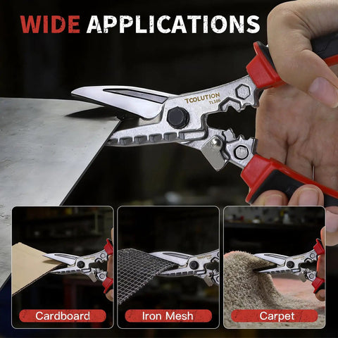 Electrician Utility Scissors 4 In 1 Tool With Tin Snips Cable Cutter Crimping Tool And Hex Wrench Pro Grade Quality For Cutting Sheet Metal Hardware Cloth Carpet Cardboard Terminals, cutting cardboard and iron mesh