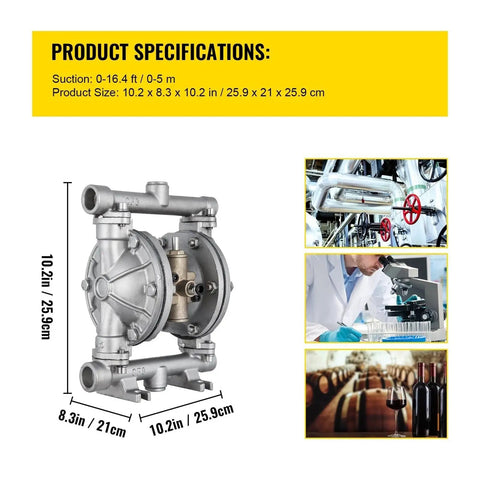 Stainless Steel Air Operated Double Diaphragm Pump With PTFE Diaphragms For Transfering Petroleum Oil And Chemicals Heavy Duty Self Priming Pneumatic Pump Up To 90 Psi