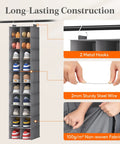 Dope Foldable Hanging Shoe Closet Rack Solid Thick Fabric Storage System With Wide Compartments Straight Up Perfect For Sneakers Flats Heels And Daily Slippers In Fresh Gray showcasing compartments and hooks.