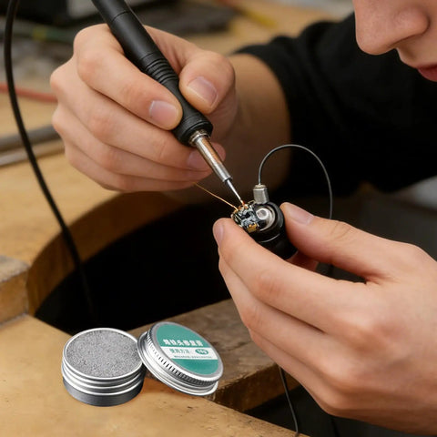 Pro Grade Soldering Iron Tip Cleaner Block For Metal Tips Flux Activator with abrasive grains in use on electronics
