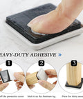 Applying 12 Piece Self Adhesive Furniture Sliders Set for Carpet and Hardwood Floors, adhesive pad and finger pressing