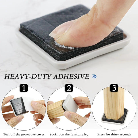 Applying 12 Piece Self Adhesive Furniture Sliders Set for Carpet and Hardwood Floors, adhesive pad and finger pressing