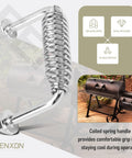 Five And Three Eighths Inch Spring Handle With One Half Inch Rod For BBQ Grills And Wood Stoves Bolt On Mount, stainless steel close-up.