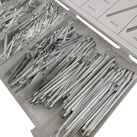 555 Piece R Clip Spring Indexing Pin Kit With Cotter Pins For Industrial Assembly Line And Field Service Ops, electroplated steel