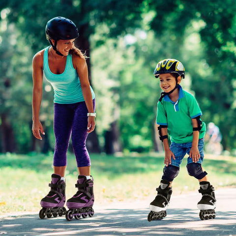 Woman and child enjoying Adjustable Inline Skates For Teens And Adults With Light Up Wheels No Batteries Needed Easy Grow Fit outdoor