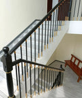 No Sweat Adjustable Round Deck Balusters 37.4 Inch 50 Piece Kit With 270 Degree Pivoting Brackets Flexible Stair Railing Posts on staircase