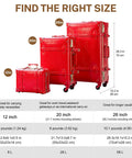 Vintage Inspired 3-Piece Luggage Set With Hardside Red Crocodile-Embossed Finish featuring 26-Inch, 20-Inch, and 12-Inch sizes.