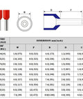 Diagram and measurements for 1000 Pcs Wire Ferrules Kit For 14 AWG 2.5mm2 Copper Insulated Crimp Connectors