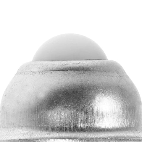 Close-up of galvanized iron beefy nylon ball bearing caster with rust resistant construction and pre-drilled mount