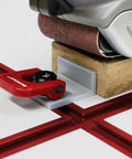 Heavy Duty 4 Pack T Track Cam Stops With Slam Tight Levers For Woodworking Jigs And T Slot Rails holding wood during cutting process.