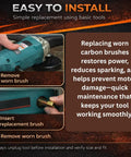 Easy installation of Carbon Brush Replacement Kit 0.6 x 0.27 x 0.7 Inches for Makita Angle Grinder GA7021 shown with steps.