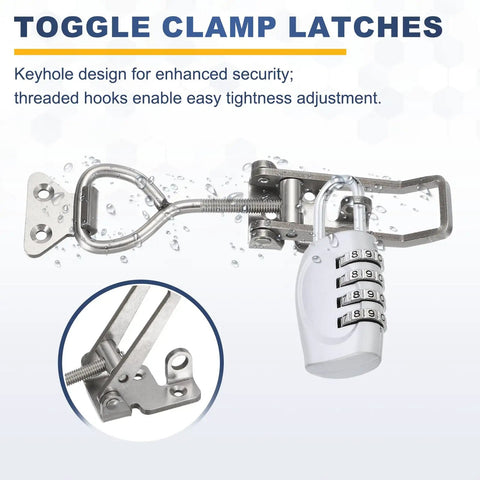 2 Pack Heavy Duty Toggle Latch Clamps 304 Stainless Steel Quick Release Hasps With Lock Hole For Smoker Cabinets Lids Jigs Trunk Cases Durable Adjustable Mounting 200x40mm Built Tough, latch closed on lock