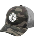 No Crying On The Yacht Women's Breathable Outdoor Trucker Hat With Adjustable Strap featuring camo print and mesh back