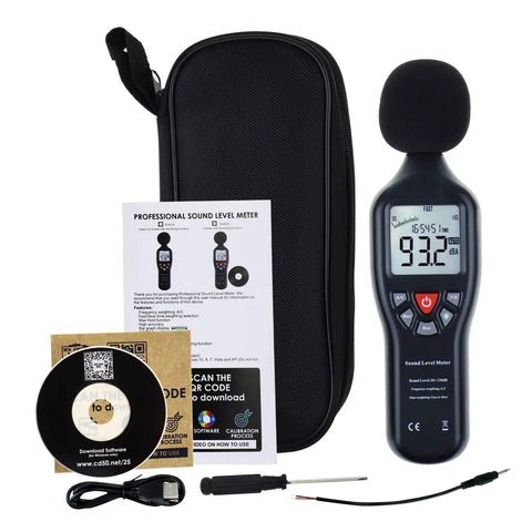 Go-To Portable Decibel Meter With Data Logger, 30 To 130 dB Range, SPL meter kit with accessories and pouch