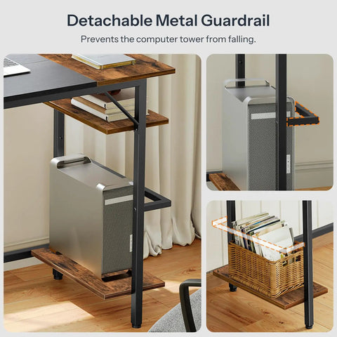 Compact Computer Desk With Built In Charging Station And USB Ports Modern Home Office Writing Desk with shelves for PC tower