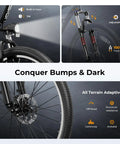 Electric Bike For Adults With 1000W Peak Motor 20 MPH Top Speed 360Wh Removable Battery showing front suspension and built-in horn