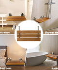 20 Inch Folding Teak Shower Bench Wall Mounted Seat For Seniors And Adults With Brushed Nickel Cover, Space Saving Bath Aid