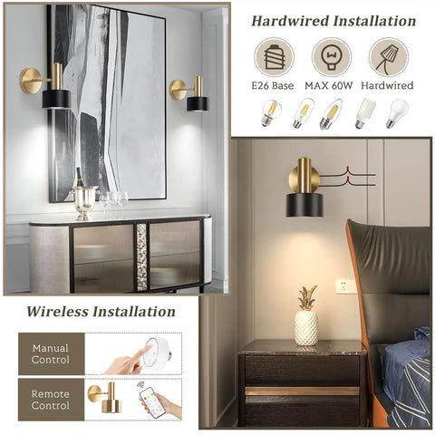 Industrial Battery Operated Wall Sconces Set Of 2, Wireless Dimmable Wall Lights With Memory Function, Touch Dimming And Remote Control, 3000K To 6000K Color Temp, No Fuss Install For Living Room Bedroom Hallway