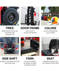 Electric Cargo Forklift For Warehouse Operations Heavy Duty Battery Powered Material Handling Workhorse For Efficient Freight Movement In Industrial Warehouses, shown with tires, mast, forks, seat, and side shift