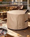 Heavy Duty Tough As Nails Round Fire Pit Cover 23 Inch Diameter 16 Inch Height Waterproof 600D Oxford Fabric with Drawstring on patio