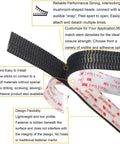 Heavy Duty Dual Lock Tape Pack Of 4, Black 2X4 Inch Adhesive Mounting Strip, showcasing interlocking design and adhesive backing.
