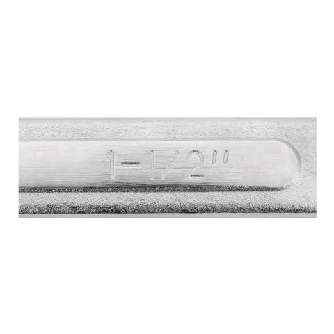 Close-up of size marking on One And A Half Inch Combo Wrench, Heavy Duty Drop Forged Chrome Alloy Steel With High Torque Box End
