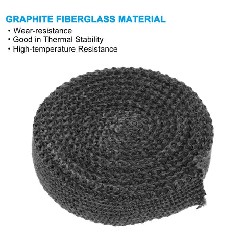 PATIKIL wood stove gasket, flat graphite fiberglass seal rope, black, 1in x 1/8in x 73in