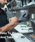 Chef wearing Textured Nitrile Exam Gloves Latex Free And Powder Free 5 Mil Non Sterile Disposable Gloves for Cooking
