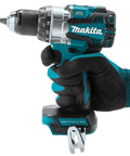 Brushless 18V Cordless Drill Driver With 13Mm Keyless Chuck And Dual Speed Gearing, held in hand with gloves.