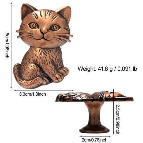 Hella Adorable 3D Sitting Cat Cabinet Knobs Four Pack, vintage metal drawer pulls, 5cm, solid zinc, charming design for cabinetry upgrades.