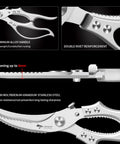 Heavy Duty Poultry Shears Kitchen Scissors With Non Slip Handle And Safety Lock A Real Workhorse For Cutting Chicken Meat Turkey Fish And Veggies Spring Loaded And Dishwasher Safe showing features.