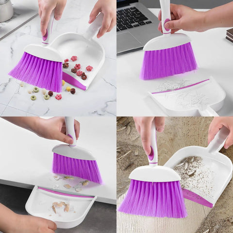 Mini Dust Pan And Brush Set With Teeth For Tight Spaces Flat Broom For Keyboards Desks Sofas Drawers And Cars, cleaning various surfaces.