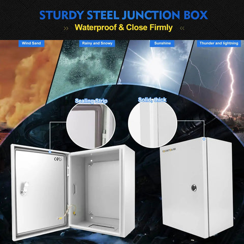 Outdoor Electrical Junction Box 12 X 10 X 6 Inch NEMA 4X Enclosure Wall Mounted IP66 Waterproof Dustproof Lockable Heavy Duty Metal
