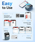 Showcasing steps to use the Super Slick 2 Inch Bluetooth Label Printer For Home Organization With Dead Simple Smartphone App Setup And Fast PC Sync Feature Wrapped In Vibrant Blue Shell.