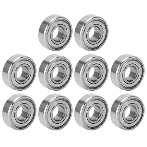 Premium 10-Pack Thonlai Miniature Stainless Steel Bearings For Automotive And Home Gear, High Speed 15X6X5mm arranged in a row.