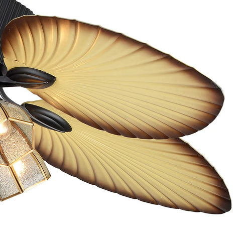 Close-up of palm leaf blades on 52 Inch Tropical Ceiling Fan With Light And Remote Control Palm Leaf Blades With 5 Glass Lampshades