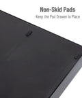 Non-skid pads on Two Drawer Single Serve Pod Organizer For 24 Pods Keurig Mini Compatible Black Countertop Coffee Caddy