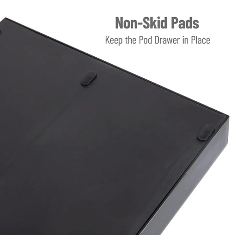 Non-skid pads on Two Drawer Single Serve Pod Organizer For 24 Pods Keurig Mini Compatible Black Countertop Coffee Caddy