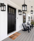 Outdoor Pendant Light Fixture for Porch and Front Door, Farmhouse Exterior Hanging Lantern with Adjustable Chain shown on porch