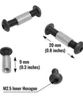 10 Pack Handle Screws, Rivets, Bolts, And Fasteners With Hex Key For DIY Knife Making, 20 mm and 9 mm sizes, M2.5 hexagon